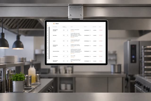 A tablet with the list of orders mounted in the kitchen
