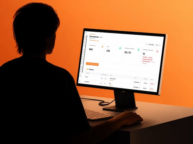 An office worker at a monitor showing the March Bunny orders screen
