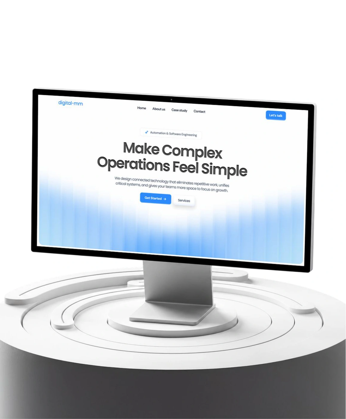 Monitor ze stroną digital-mm i nagłówkiem „Make Complex Operations Feel Simple”
