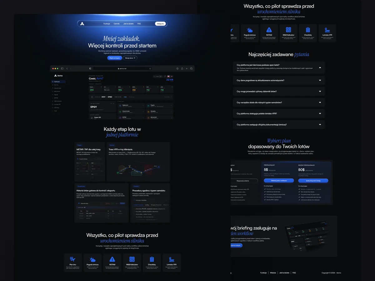 A product website in a dark palette: desktop and mobile views in one composition